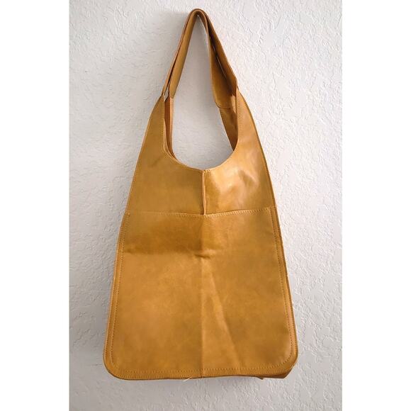 TOTE/BUCKET PURSE-PU Leather-Natural Tone Color-Large Opening-Snaps - Picture 1 of 8